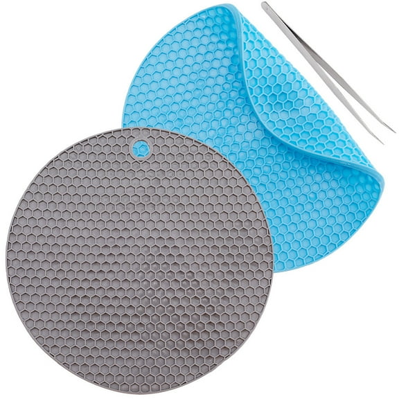 2pcs Round Doming Mats Rubber Trivet Mats Nonslip Insulation Honeycomb Heat Resistant Pad Large Coasters Pot Holder set DIY Jewelry Making Grey Blue Rubber