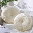 thumbnail image 1 of 2pcs Round Pillow Cushion for Couch Velvet Decorative Small Throw Pillow Solid Color for Living Room Bed Floor 15.7”, Beige Round Throw, 1 of 9