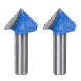 thumbnail image 1 of 2pcs Router Bit 1/2" Shank 1-1/4" Dia 90 Degree V Type End Mill Carbide Edge Trimmer, Blue, 1 of 5