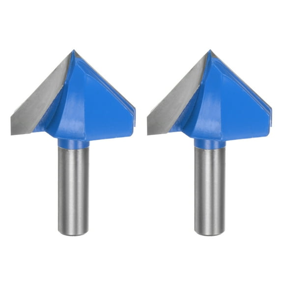 2pcs Router Bit 1/2" Shank 2" Dia 90 Degree V Type End Mill Carbide Edge Trimmer, Blue
