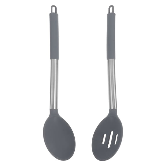 2pcs Silicone Rubber Mixing Cooking Serving Spoon Nonstick Heat Resistant Slotted with Handle for Home Kitchen