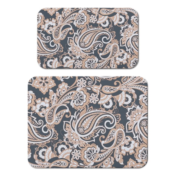 2pcs Rustic Coffee Station Mat Elegant Absorbent & Non-Slip Counter Protector, Antique Paisley Design, Multi-Use
