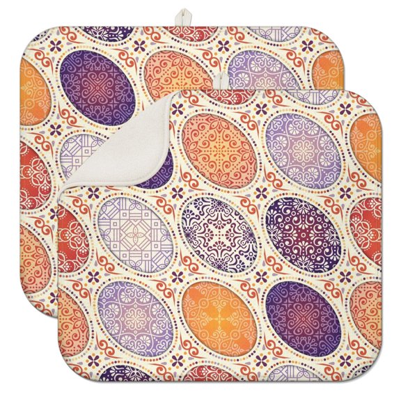 2pcs Rustic Countertop Drying Pad Exotic Earthy Floral Design, Super Absorbent 3-Layer Microfiber Mat, Foldable & Multipurpose for Dishes, Pots, or Heat Protection
