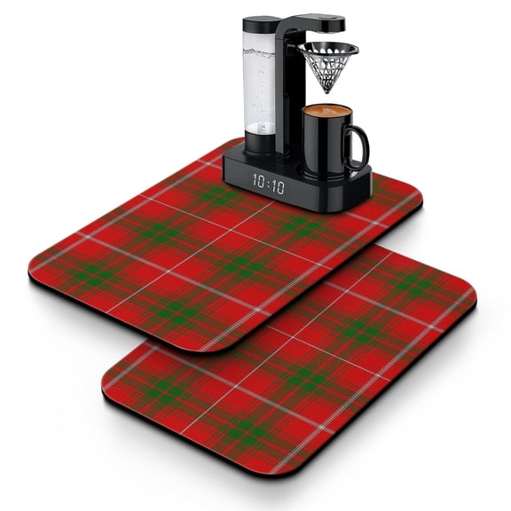 2pcs Rustic Farmhouse Plaid Print Coffee Maker Mats Absorbent and Non-Slip, Striped and Checkered Fusion