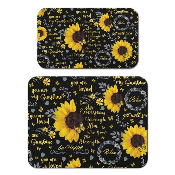 2pcs Rustic Sunflower Coffee Maker Mat, Country Farmhouse Absorbent Drying Mat, Non-Slip Kitchen Counter Mat, Floral Yellow Design