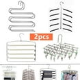 thumbnail image 1 of 2pcs S Shape Multilayer Pants Hangers Clothes Rack Anti-Skid Space Saving Storage Rack Socks Bra Holder, 1 of 6