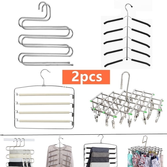 2pcs S Shape Multilayer Pants Hangers Clothes Rack Anti-Skid Space Saving Storage Rack Socks Bra Holder
