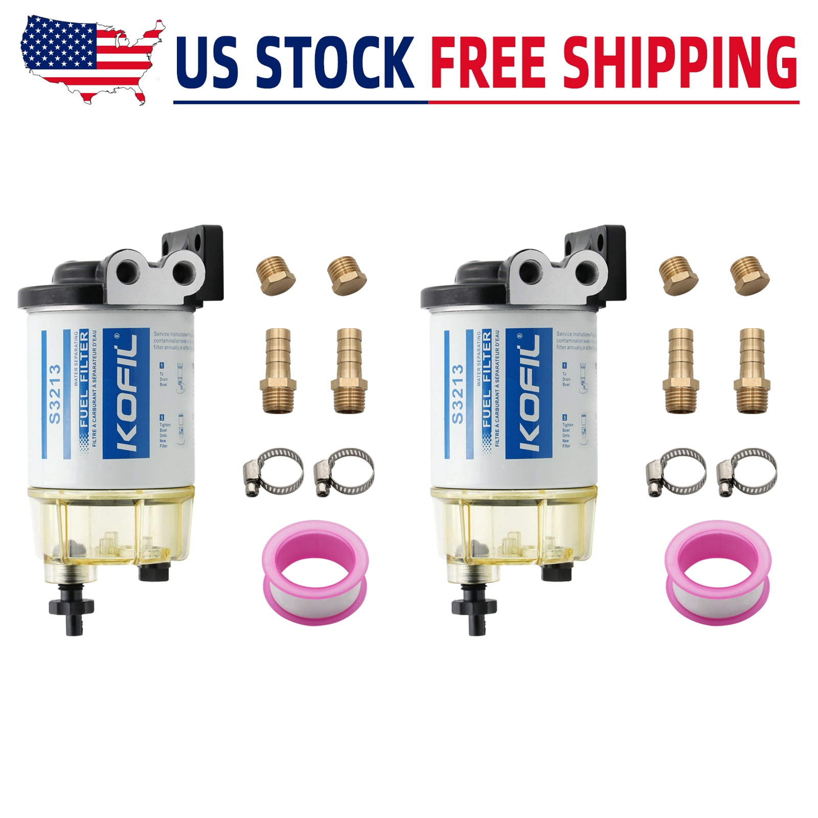 Kit 2 Séparateurs Eau/carburant Diesel – Filtre Universel Pour Camions, Véhicules Et Chauffages De Parking, 124x75mm, Bleu