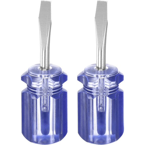 2pcs SL6 Short Tip Slotted Screwdriver Stubby Magnetic Flat Head Screwdrivers CR-V Small Pocket Screwdriver for DIY Repairing, Blue