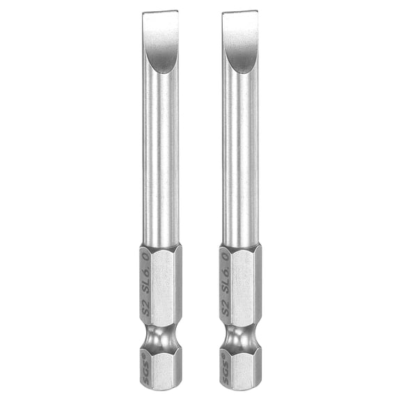 2pcs SL6 Slotted Screwdriver Bits 6mm Slotted Tip 1/4" Hex Shank 65mm (2.6") Long Magnetic Flat Head S2 Steel Screw Driver Drill Bits Industrial Power Tools