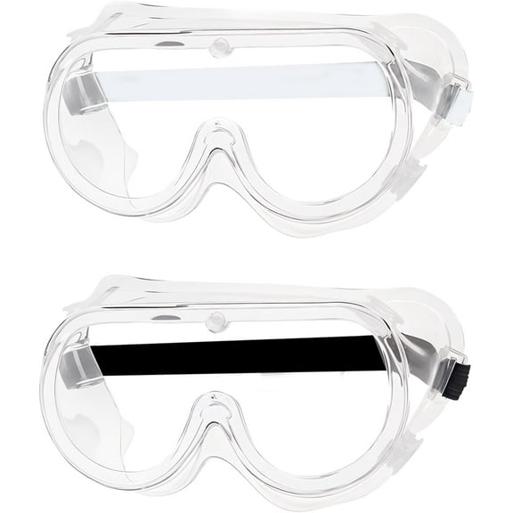 2pcs Safety Goggles, Anti-Fog Lab Chemical Splash Eye Protection Over Glasses Clear Lens Wide-Vision Lightweight Eyewear Adjustable Strap Flexible Frame