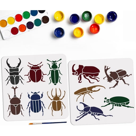 2pcs Scarab Beetle Stencil 11.811.8inch 11 Insects With Paint Brush - Reusable Nature Bug Drawing Templates for Crafts Art Furniture Wood Canvas Home Decor for DIY