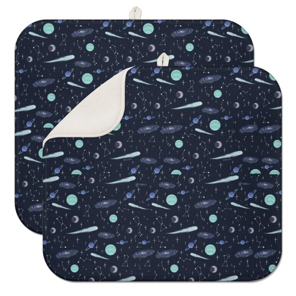 2pcs Sci-Fi Lovers Kitchen Mat Heat Resistant Drying Pad Extra Large Absorbent Microfiber for Spacecraft Fans