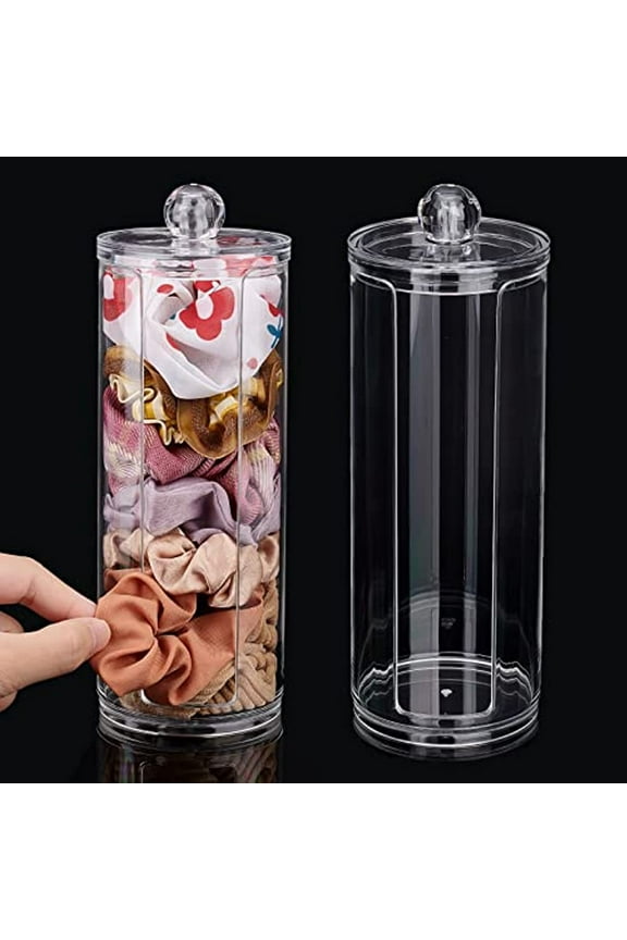 2pcs Scrunchie Holder Organizer Acrylic Hair Tie Organizer Stand with Lid Portable Hair Band Storage Display Hair Accessories Organizer Display for Teen Women 2.7x7.6 Inch