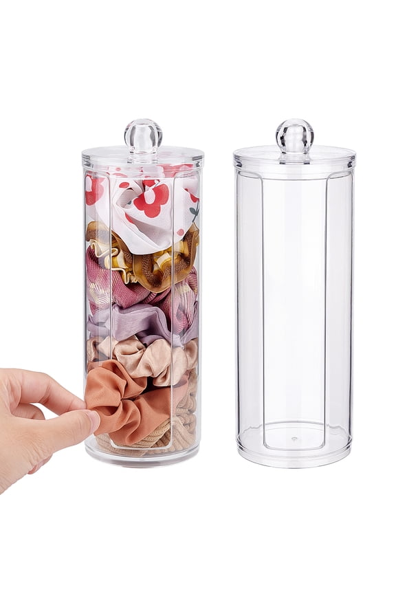 2pcs Scrunchie Holder Organizer Acrylic Hair Tie Organizer Stand with Lid Portable Hair Band Storage Display Hair Accessories Organizer Display DIY