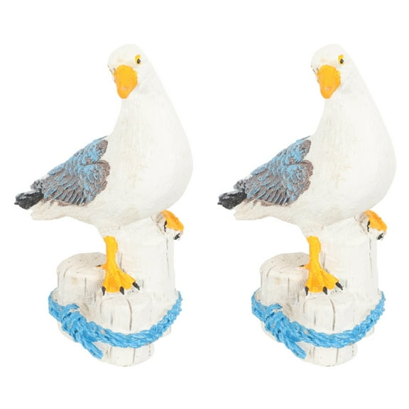 2pcs Seagull Bird Figurine Resin Bird Statue Nautical Style Seagull Decor for Home Office Garden