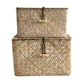 thumbnail image 1 of 2pcs Seaweed Handwoven Cube Storage Basket Seagrass Woven Makeup Organizer Container with Lid, 1 of 8