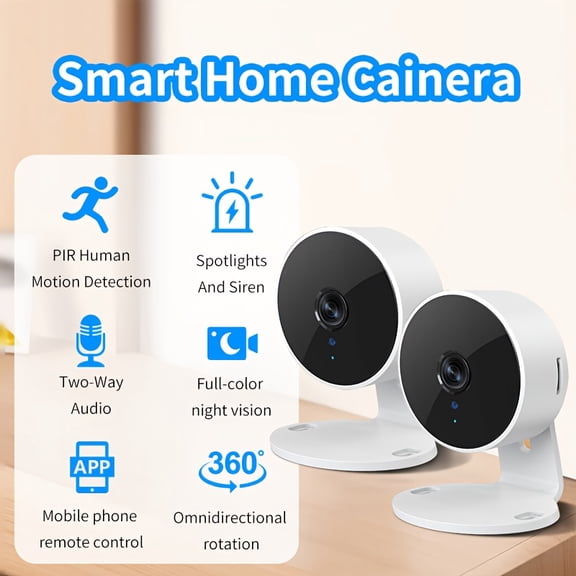 2pcs Security Camera HD 4MP, Smart WiFi Camera for Home Security, AI Enhanced Picture Vision, Day And Night, APP Control, Human/pet Detection, Home And Commercial Monitoring Real-time Alarm