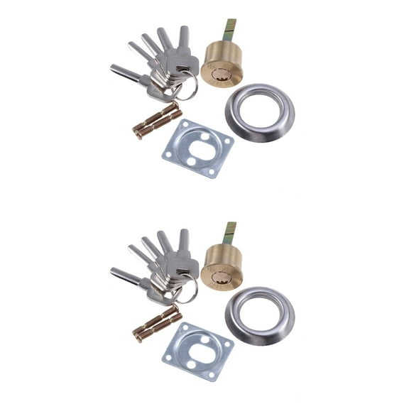 2pcs Security Replacement Rim Cylinder Lock Solid Brass Garage Door Lock with Trim Ring Mounting Plate Screws and keys (Random Style))