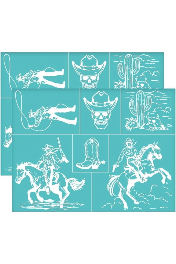 2pcs Self-Adhesive Silk Screen Printing Stencil for Painting on Wood DIY Decoration T-Shirt Fabric Turquoise Horse 280x220mm Blue
