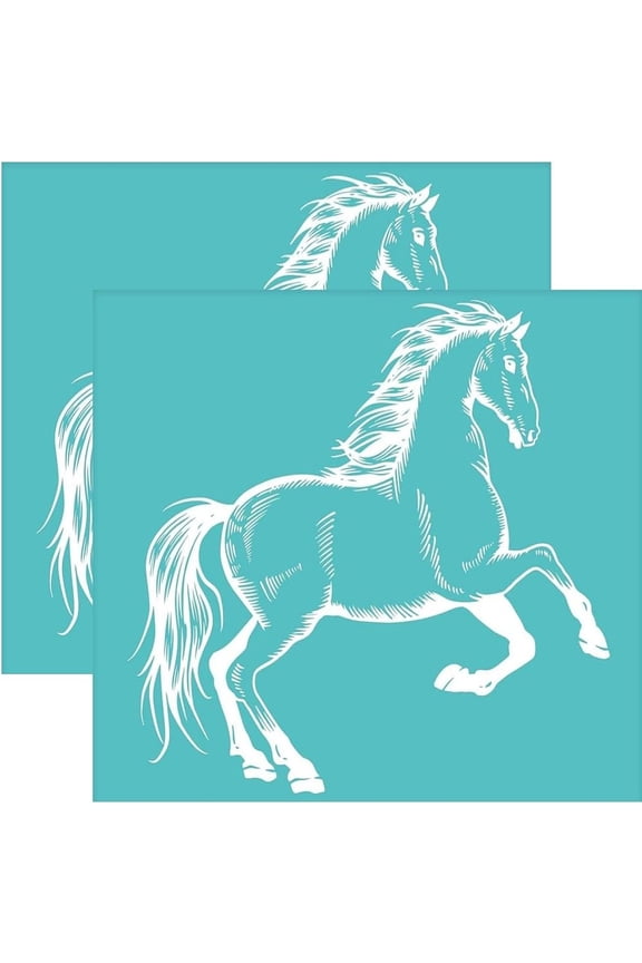 2pcs Self-Adhesive Silk Screen Printing Stencil for Painting on Wood DIY Decoration T-Shirt Fabric Turquoise Horse Pattern 220x280mm