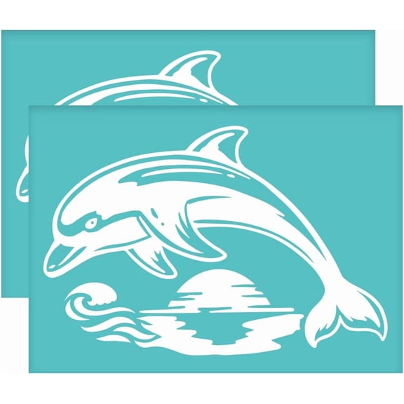 2pcs Self-Adhesive Silk Screen Stencils Dolphin Silk Screen Printing Stencil Ocean Theme Sunset Reusable Mesh Stencils Transfer for Painting on Wood T-Shirts Bags - 7.7x5.5inch for DIY