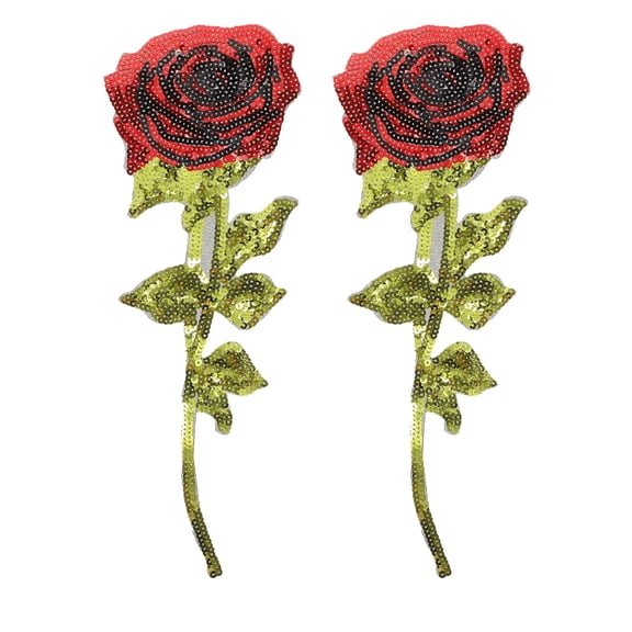 TEHAUX 2Pcs Red Clothing Patch Sequin Rose Applique for Stylish Outfit Upgrade