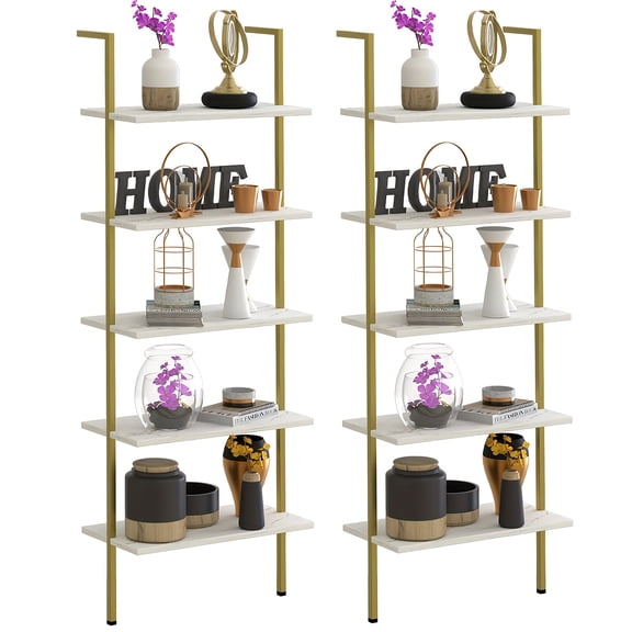 2pcs Set 5-Shelf Stepped Bookshelf White Marble Modern Bookshelf Open High Wall Mounted Bookshelf Upright Tilting Wall Shelf Industrial Decoration, Utility Racks