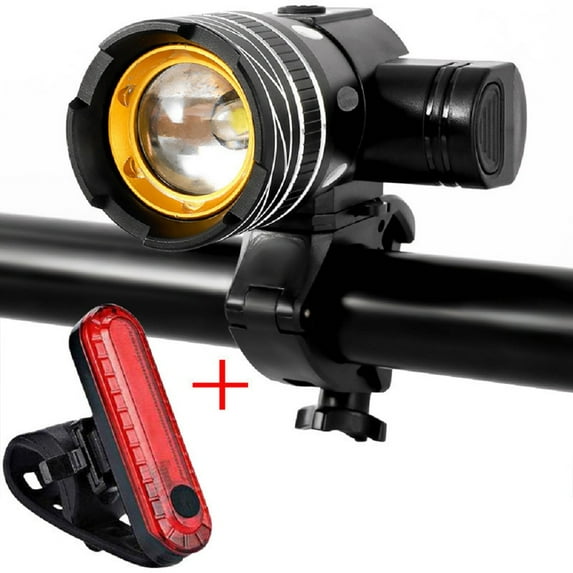 2pcs Set Bike Headlight & Taillight USB Rechargeable Front Lamp & Flashlight for Bicycles, Road & Mountain