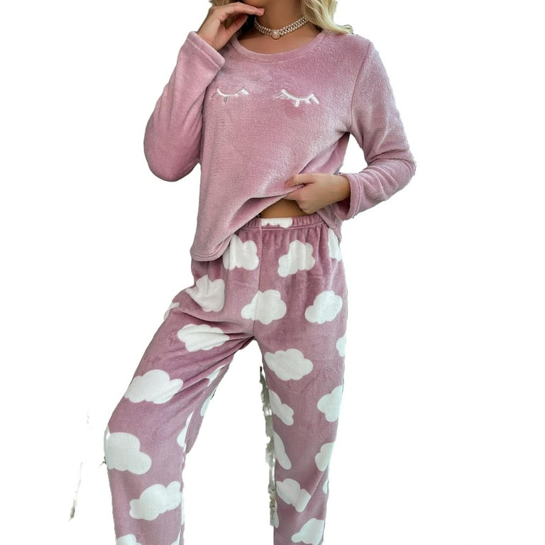 2pcs Set Cute Graphic Print Round Neck PJ Pant Sets Long Sleeve Mauve Purple Women s Pajama Sets Women s Walmart