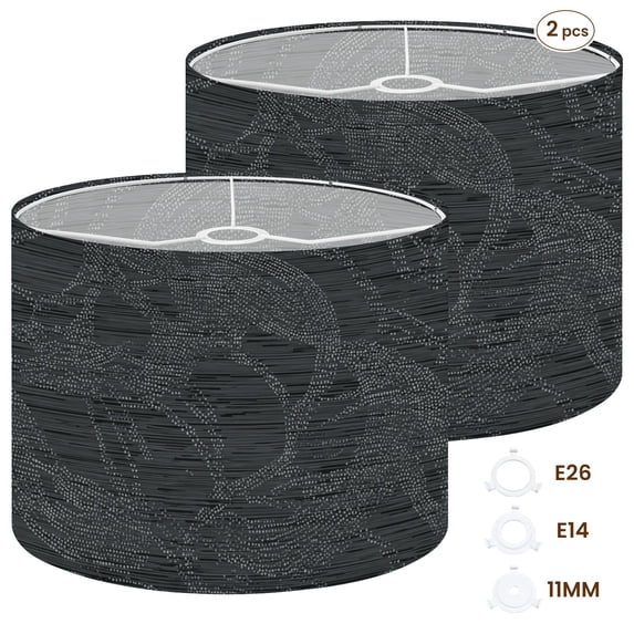2pcs Set Drum Lampshades (13"x 13"x 10"), Abstract Black White Line Subtle Texture Depth Fabric Large Replacement Shades for Table, Floor, and Pendant Lamps, Simple Assembly Needed.