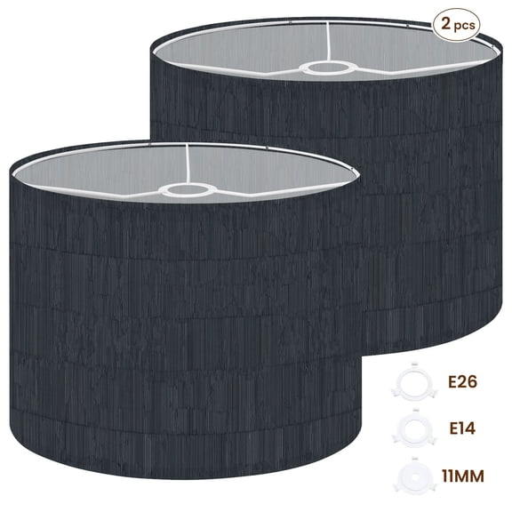 2pcs Set Drum Lampshades (13"x 13"x 10"), Abstract Dark Vertical Textured Lines Subtle Fabric Large Replacement Shades for Table, Floor, and Pendant Lamps, Simple Assembly Needed.