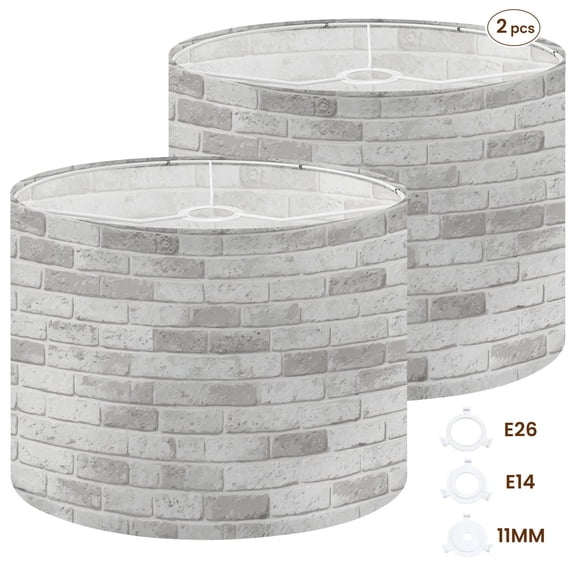 2pcs Set Drum Lampshades (13"x 13"x 10"), Grey White Textured Brick Wall Subtle Weathered Fabric Large Replacement Shades for Table, Floor, and Pendant Lamps, Simple Assembly Needed.