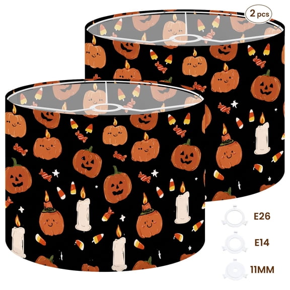 2pcs Set Drum Lampshades (13"x 13"x 10"), Halloween seamless pumpkins candles Fabric Lamp Shades, Large Replacement Shades for Table, Floor, and Pendant Lamps, Simple Assembly Needed.