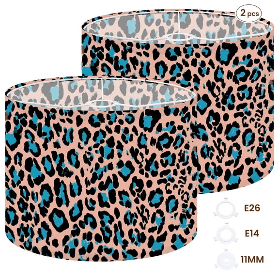2pcs Set Drum Lampshades (13"x 13"x 10"), Hand Drawn Abstract Leopard Cheetah Skin Fur Shapes Fabric Lamp Shades, Large Replacement Shades for Table, Floor, and Pendant Lamps, Simple Assembly Needed.