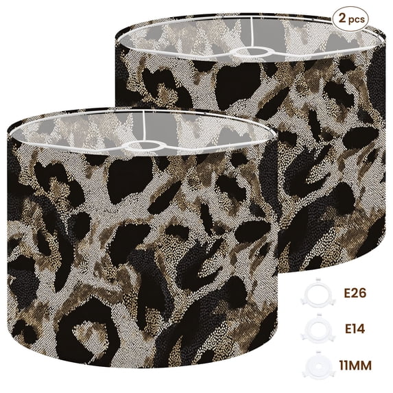 2pcs Set Drum Lampshades (13"x 13"x 10"), Kesintisiz zebra kaplan leopar deri deseni siyah ve Fabric Lamp Shades, Large Replacement Shades for Table, Floor, and Pendant Lamps, Simple Assembly Needed.