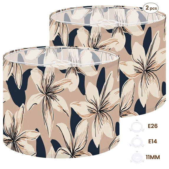 2pcs Set Drum Lampshades (13"x 13"x 10"), Magnolia trendy minimalistic Floral Fabric Lamp Shades, Large Replacement Shades for Table, Floor, and Pendant Lamps, Simple Assembly Needed.