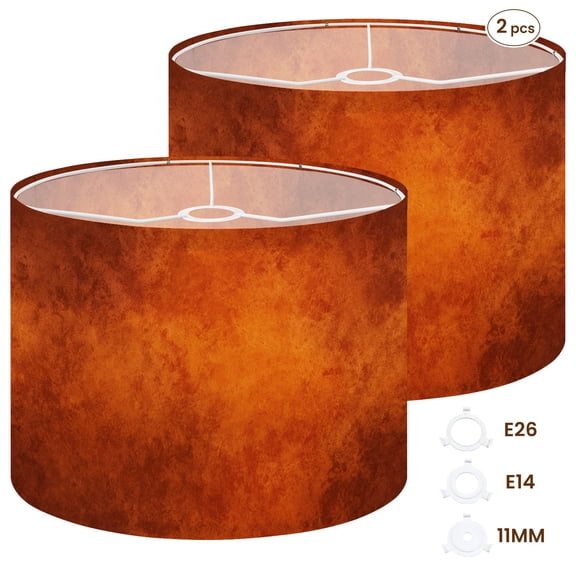 2pcs Set Drum Lampshades (13"x 13"x 10"), Orange autumn old watercolor paper texture painted Fabric Lamp Shades, Large Replacement Shades for Table, Floor, and Pendant Lamps, Simple Assembly Needed.