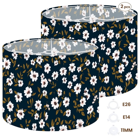 2pcs Set Drum Lampshades (13"x 13"x 10"), Seamless floral liberty ditsy print artistic motif Fabric Lamp Shades, Large Replacement Shades for Table, Floor, and Pendant Lamps, Simple Assembly Needed.