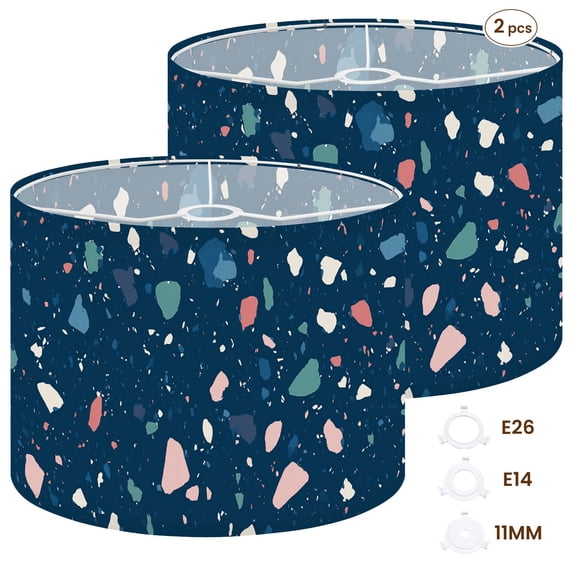 2pcs Set Drum Lampshades (13"x 13"x 10"), Terrazzo abstract blue Fabric Lamp Shades, Large Replacement Shades for Table, Floor, and Pendant Lamps, Simple Assembly Needed.