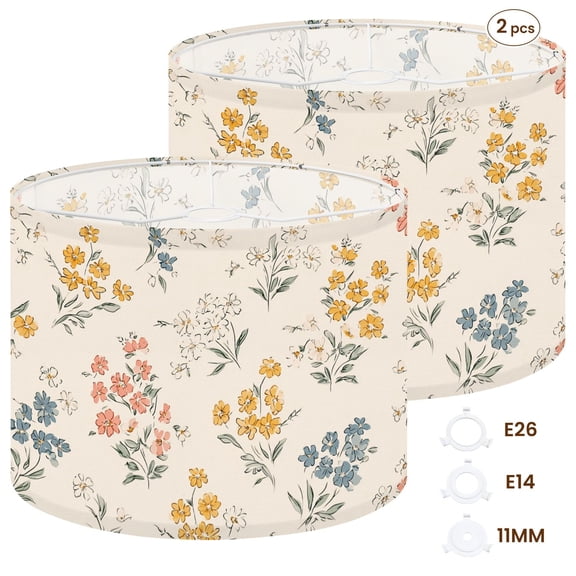 2pcs Set Drum Lampshades (13"x13"x10"), Vintage seamless floral Ditsy style small flowers Small blooming Fabric Lamp Shades, Simple Assembly Needed.