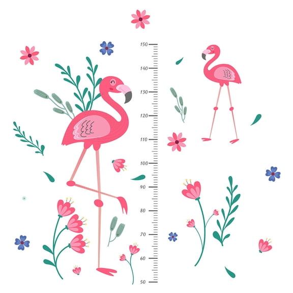 2pcs/Set Family Height Growth Chart Wall Sticker Flamingo Self-Adhesive Height Wall Sticker for Bedoom Nursery Living Room Decor 38"x11"