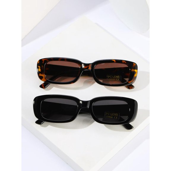 2pcs/Set Fashion Sunglasses: Neon Jelly Color, Small Square Frame with Reinforced Metal Hinges