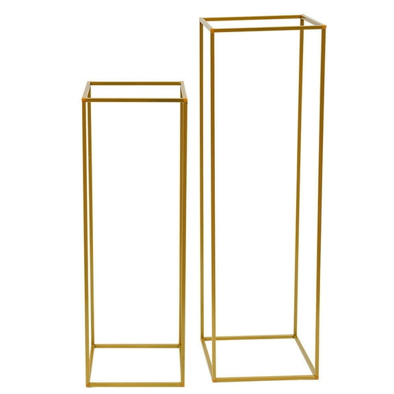 2pcs Set Gold Metal Flower Stand Tabletop Flower Stand Geometric Column Wedding Floral Rack Decor Set