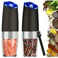thumbnail image 1 of 2pcs Set Gravity Electric Pepper Grinder, Salt Or Pepper Grinder And Adjustable Coarseness, Battery Operated With LED Light, One Hand Automatic Operation, Stainless Steel, 1 of 5