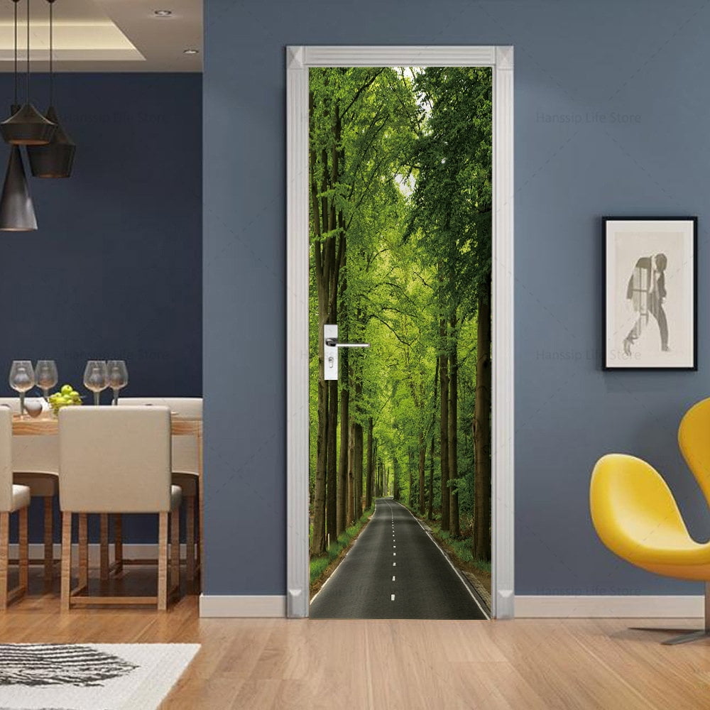 2pcs/Set Green View Door Sticker Peel and Stick PVC 3D Landscape