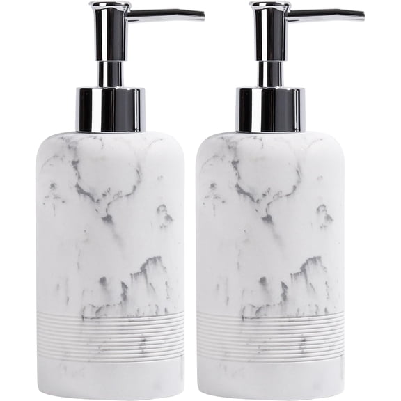 2pcs/Set Hand Soap Dispenser Sets - 10.8oz Refillable Resin Liquid Soap Dispensers with Rust-Proof Pump for Bathroom Countertop or Kitchen, Marble White