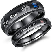 YAZI 2pcs Set of His and Her Matching Promise Rings for Couples Black Stainless Steel His Queen & Her King Wedding Engagement Annivesary Bands Couples Rings Anniversary Valentine's Jewelry Gifts