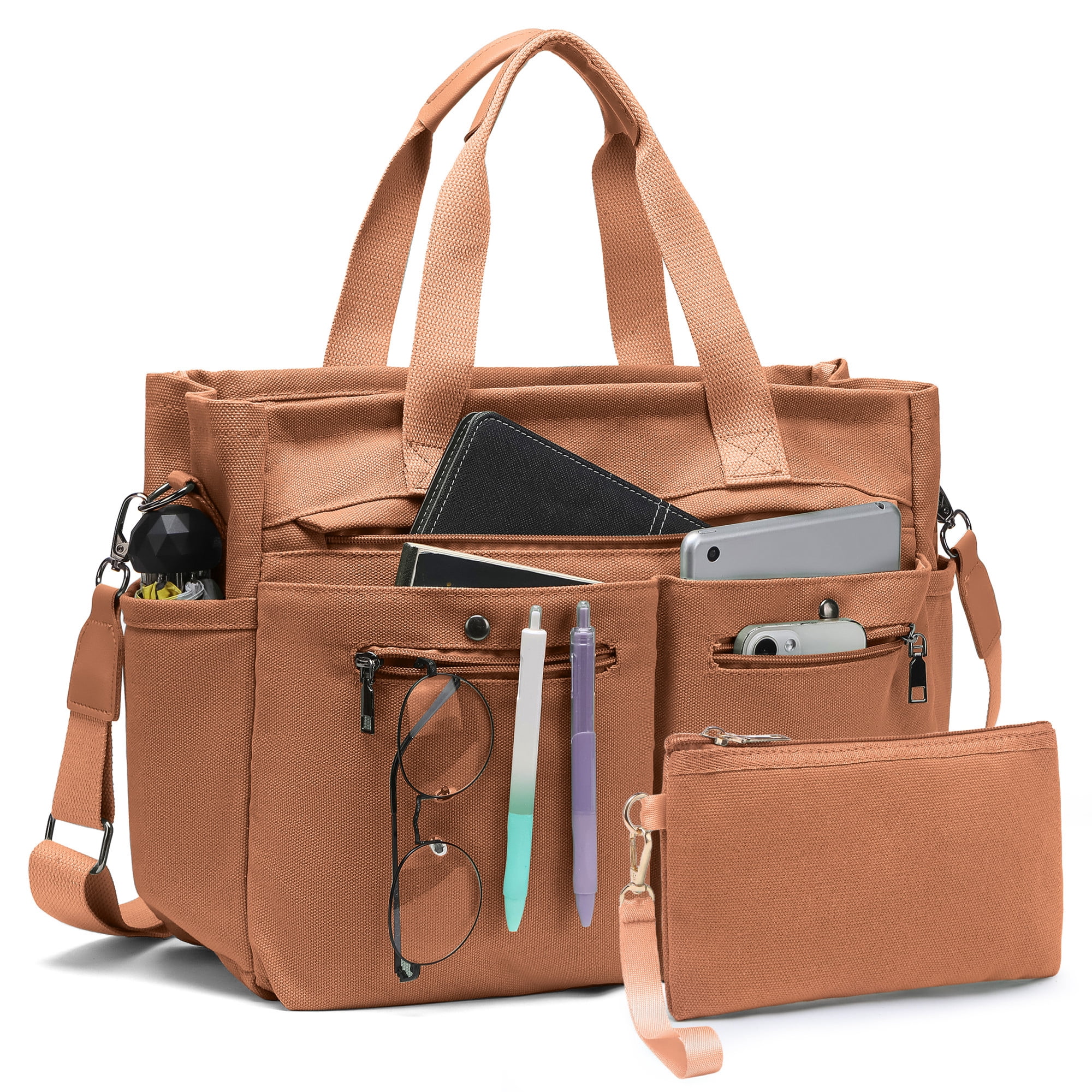 2pcs/Set Large Canvas Tote Bags for Women – Laptop-Friendly Work Totes with Crossbody/Shoulder Straps | Ideal for Travel, Gym & Daily Use