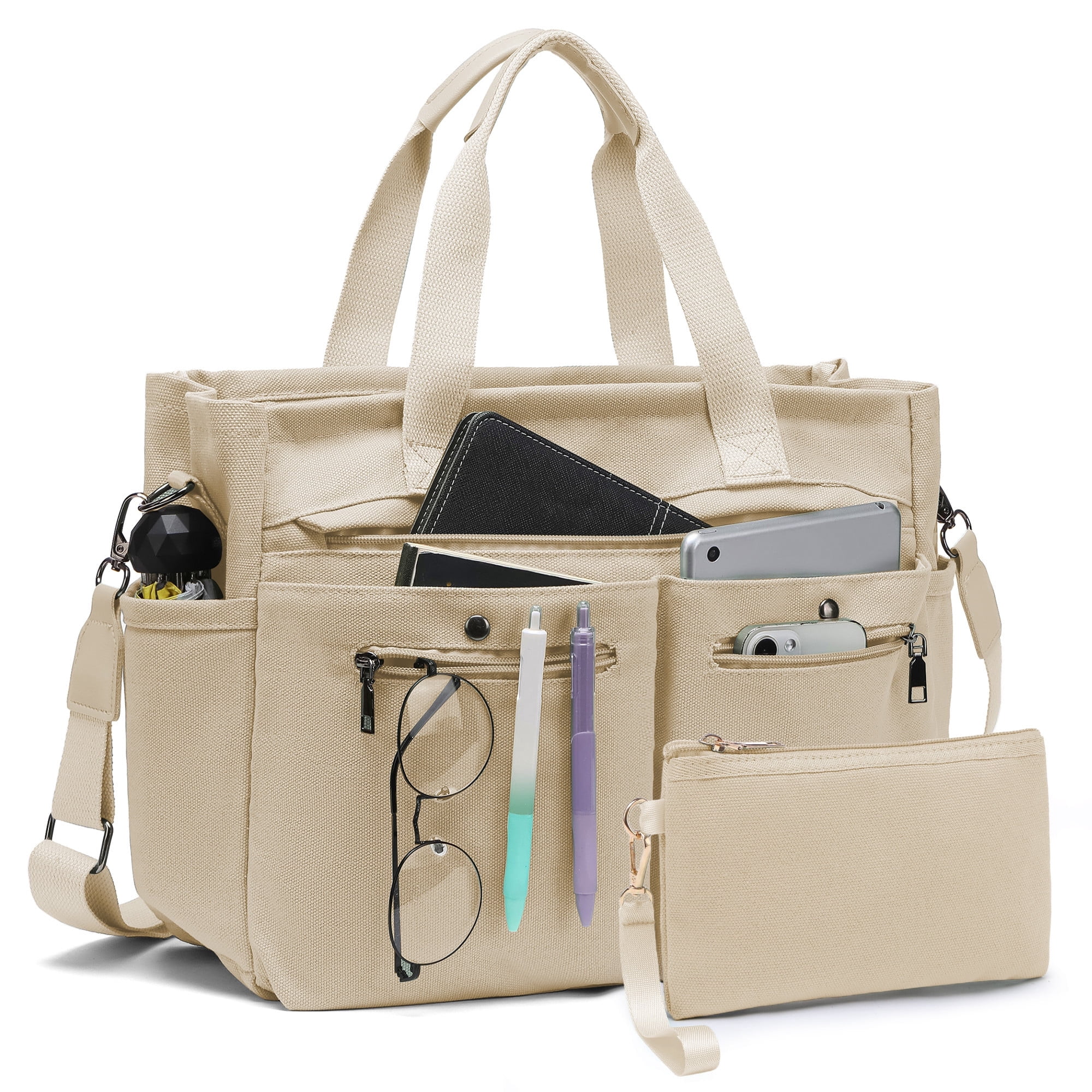 2pcs/Set Large Canvas Tote Bags for Women – Laptop-Friendly Work Totes with Crossbody/Shoulder Straps | Ideal for Travel, Gym & Daily Use